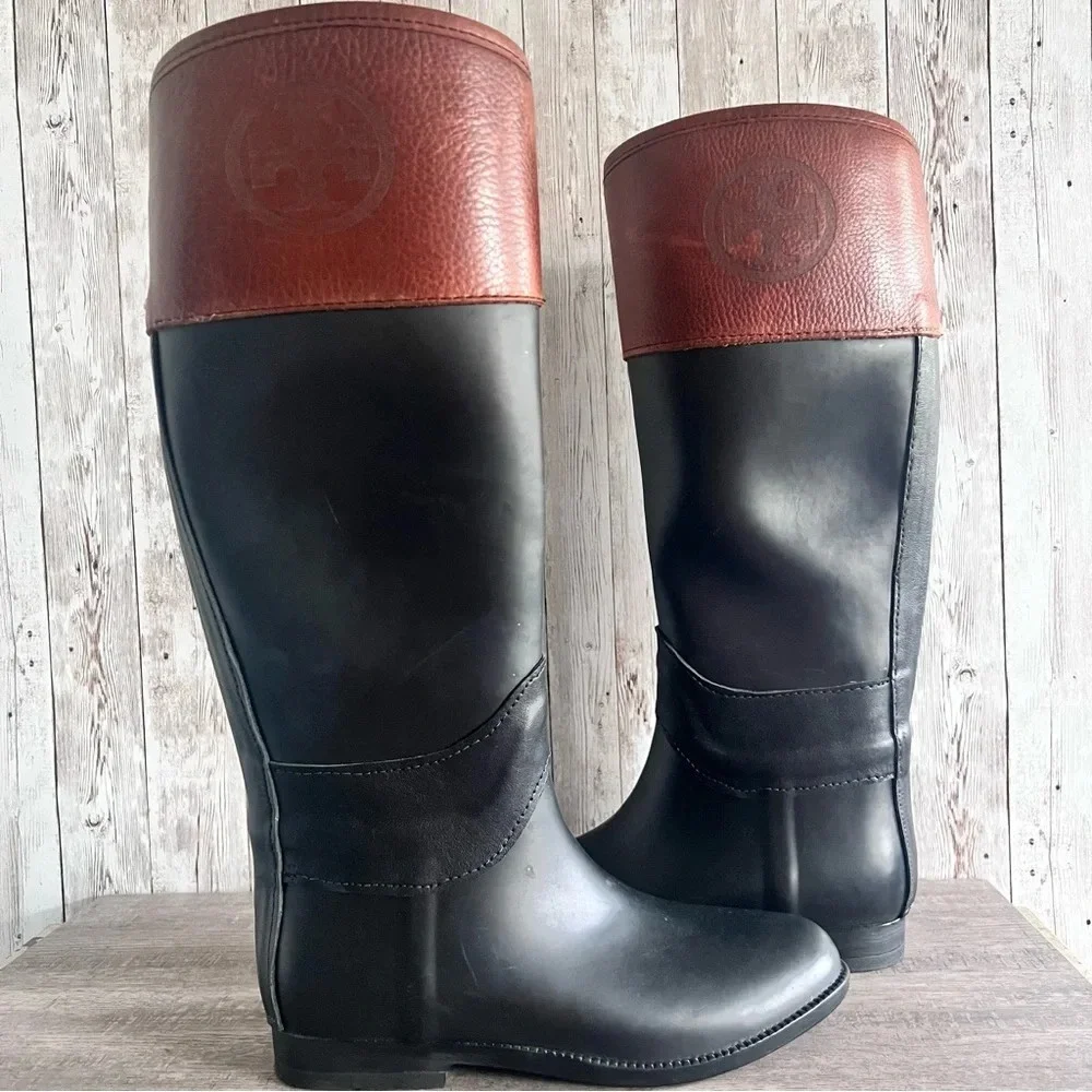 Tory Burch Diana Classic Wellies Rain Boots Heritage Preppy Size 7